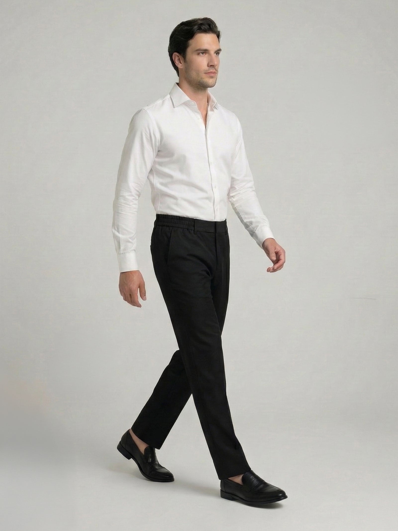 Celio Mens Black Solid 24H Fit Polyester Casual Trouser