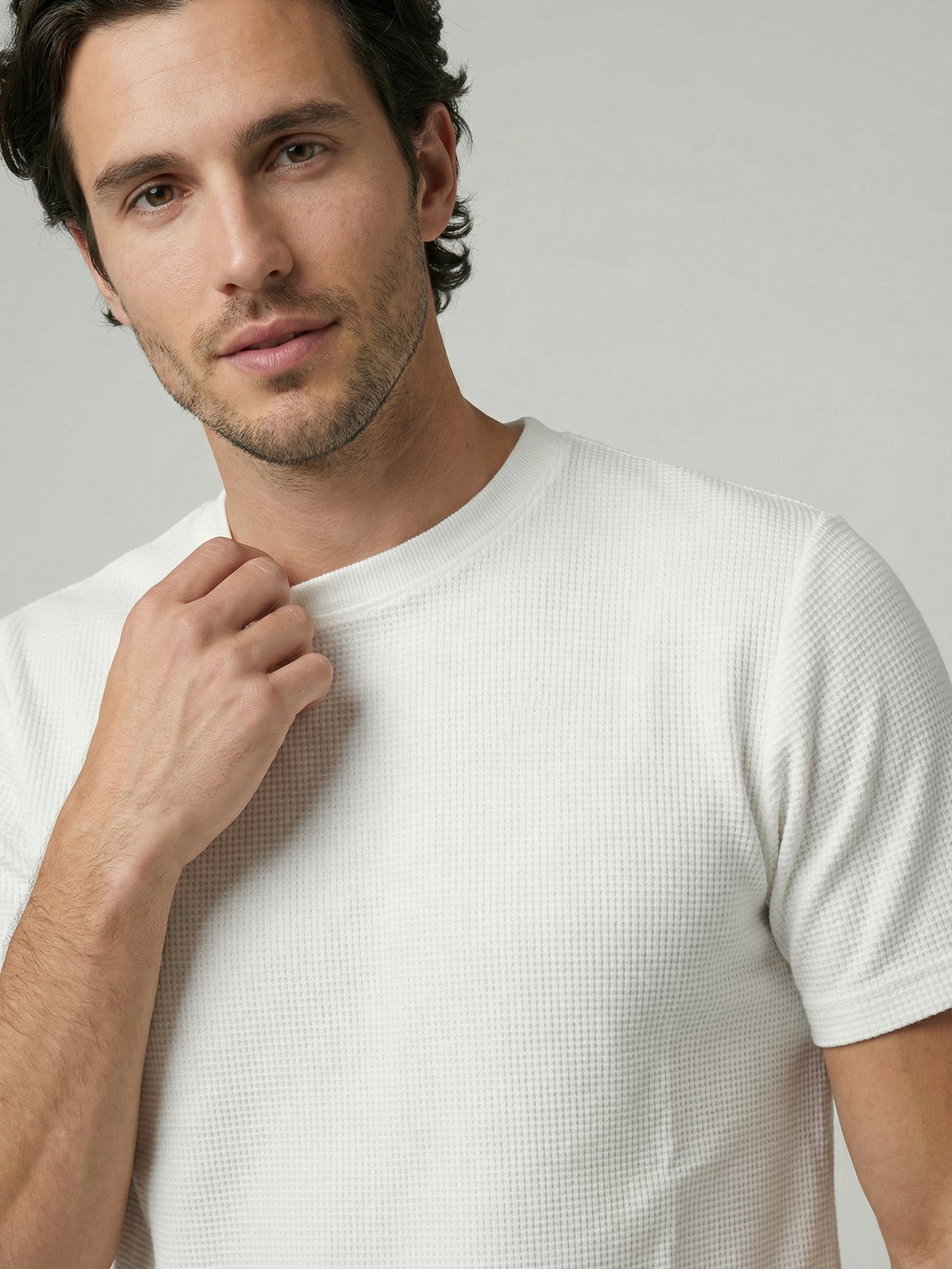 Celio Mens White Structured Regular Fit Cotton T-Shirts