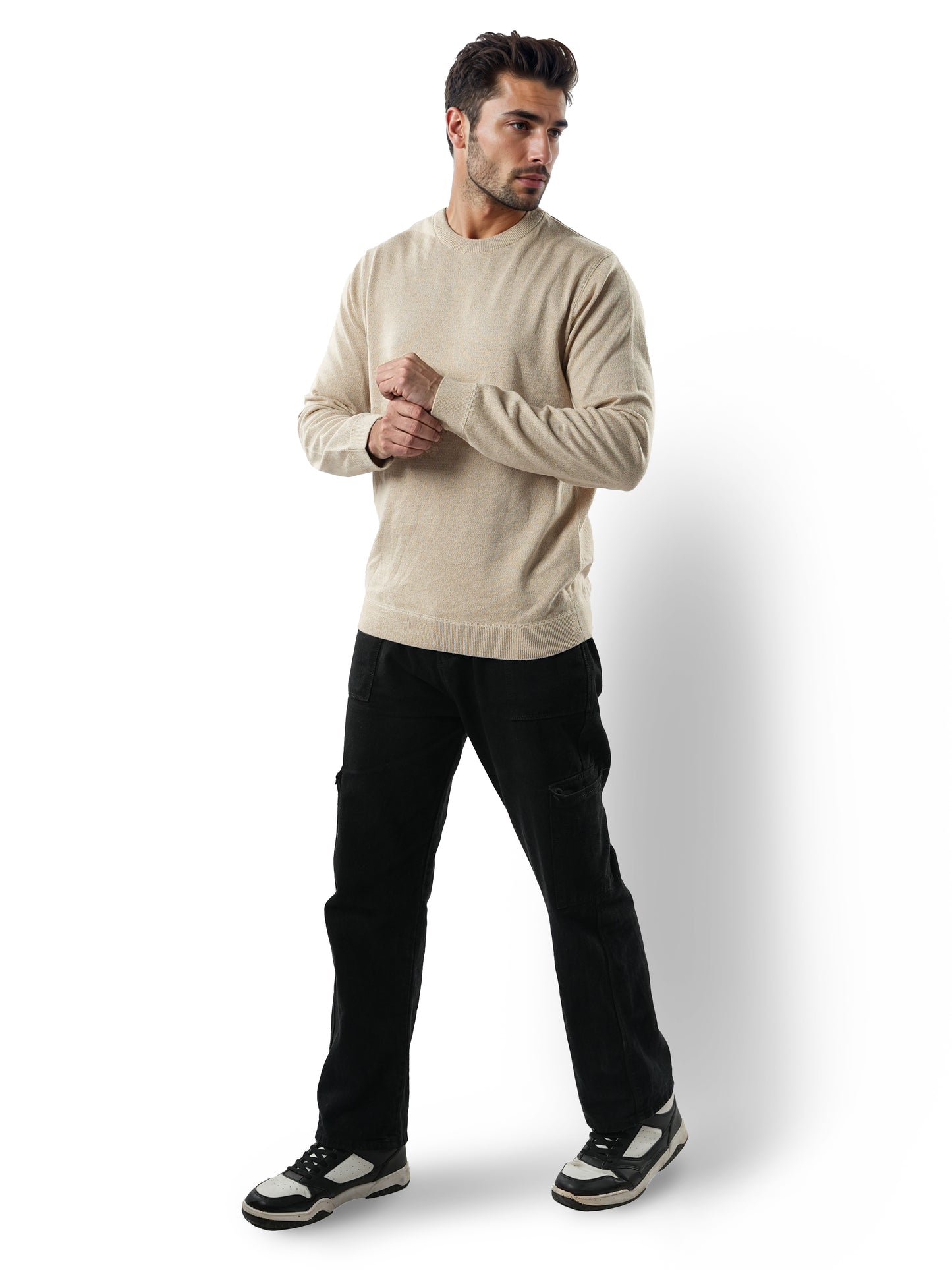 Brown Solid Cotton Sweater