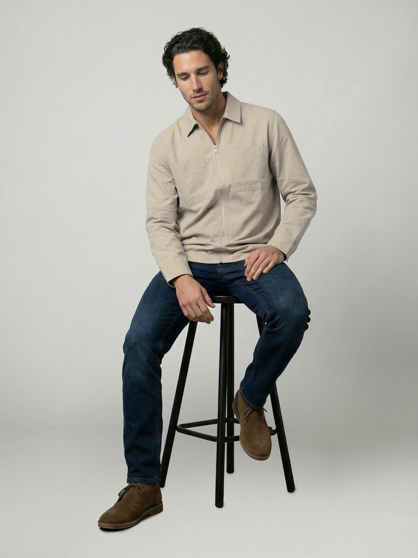 Celio Mens Beige Solid Overshirt Fit Cotton Shirts