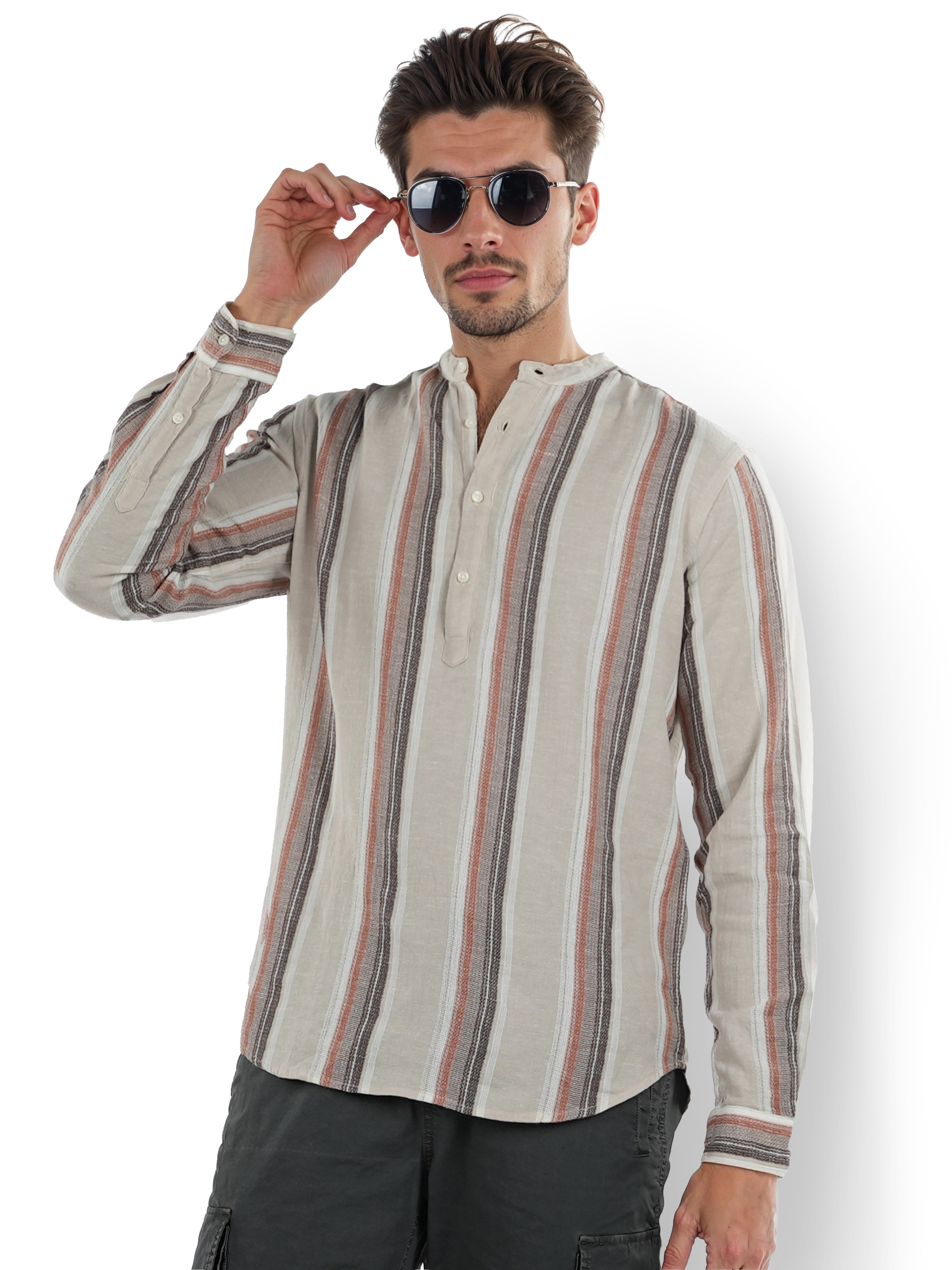 Brown Striped Cotton Shirt