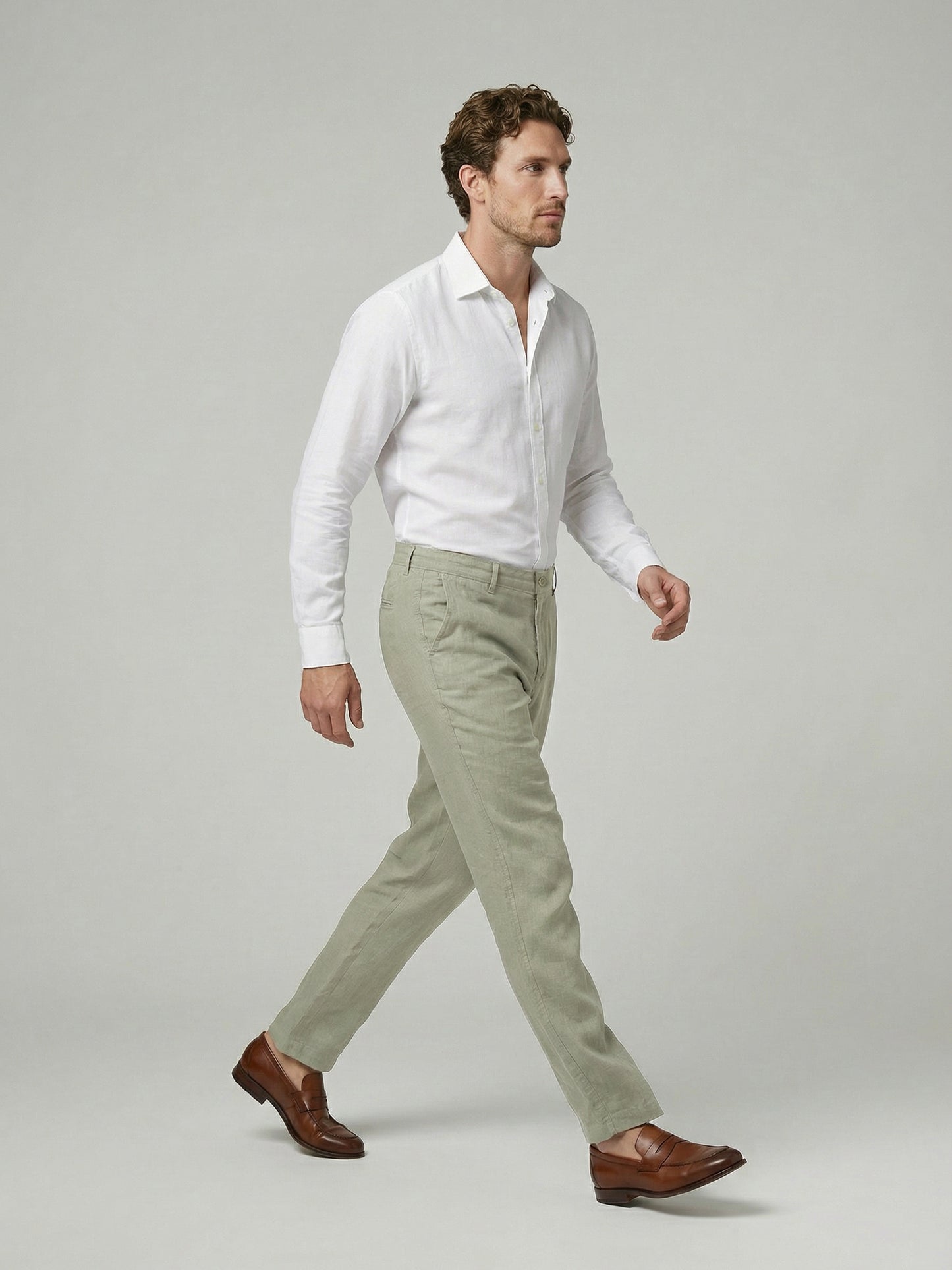 Celio Mens Green Solid Straight Fit Linen Casual Trouser