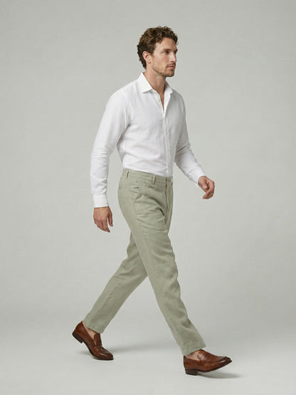 Celio Mens Green Solid Straight Fit Linen Casual Trouser