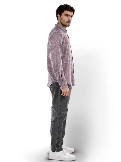 Purple Printed Linen Shirt