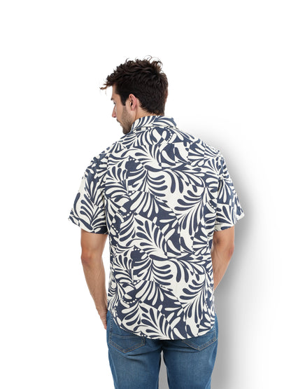 Navy Blue Printed Viscose Shirt