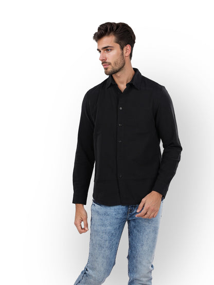 Black Solid Cotton Shirt