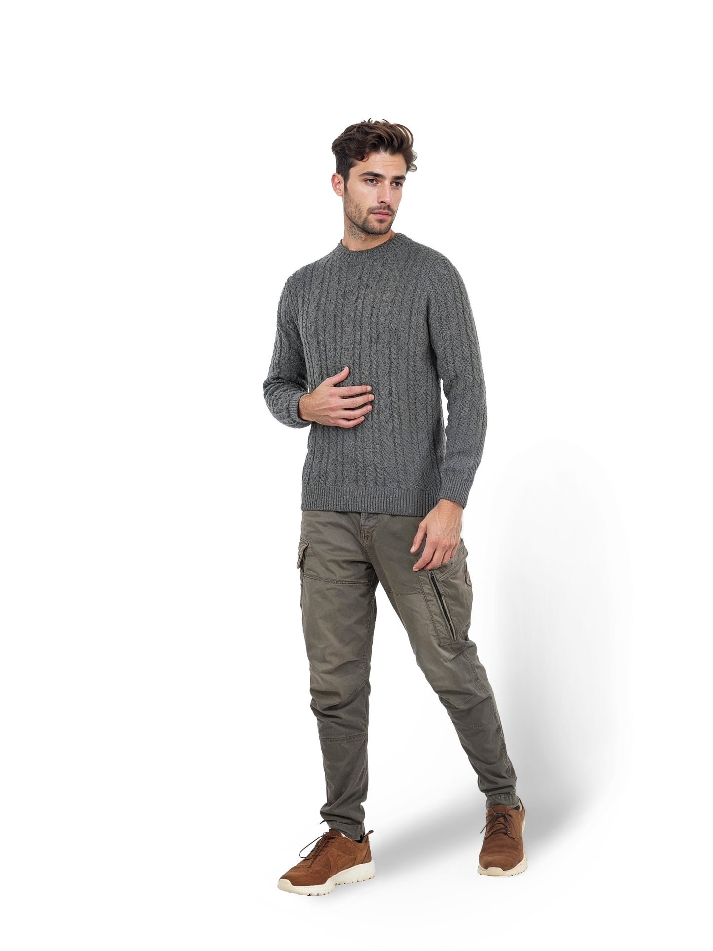 Khaki Solid Cotton Sweater