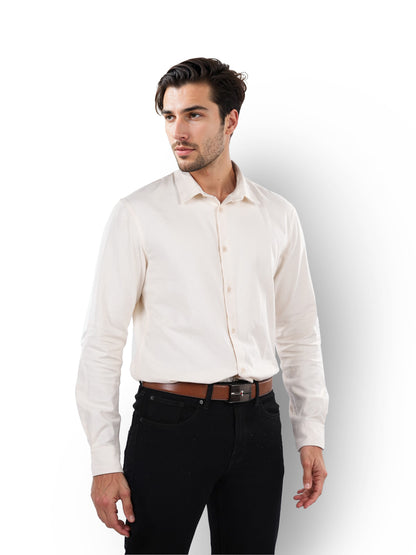 Beige Solid Cotton Shirt