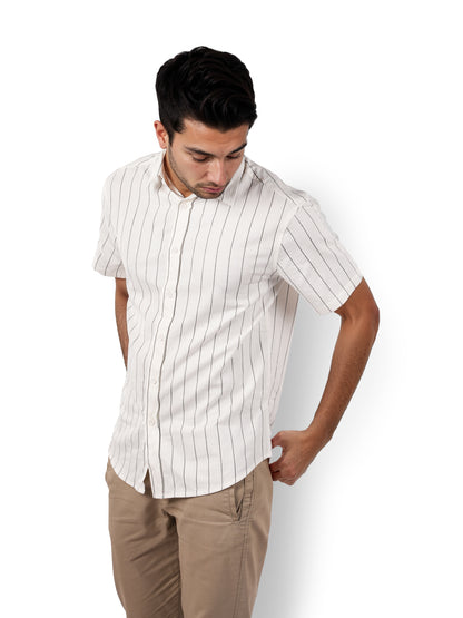 Black Striped Cotton-Linen-Blend Shirt