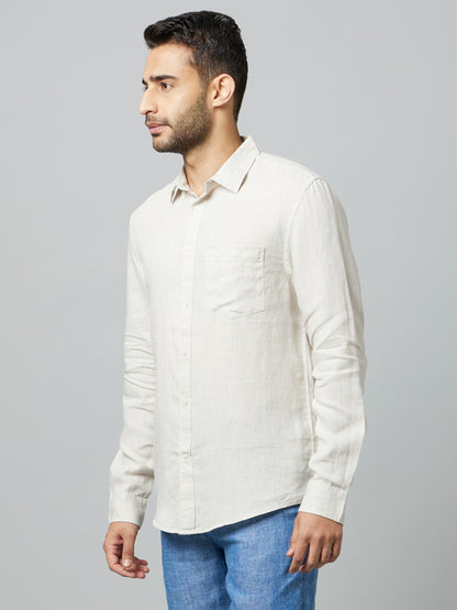 Beige Solid Linen Shirt