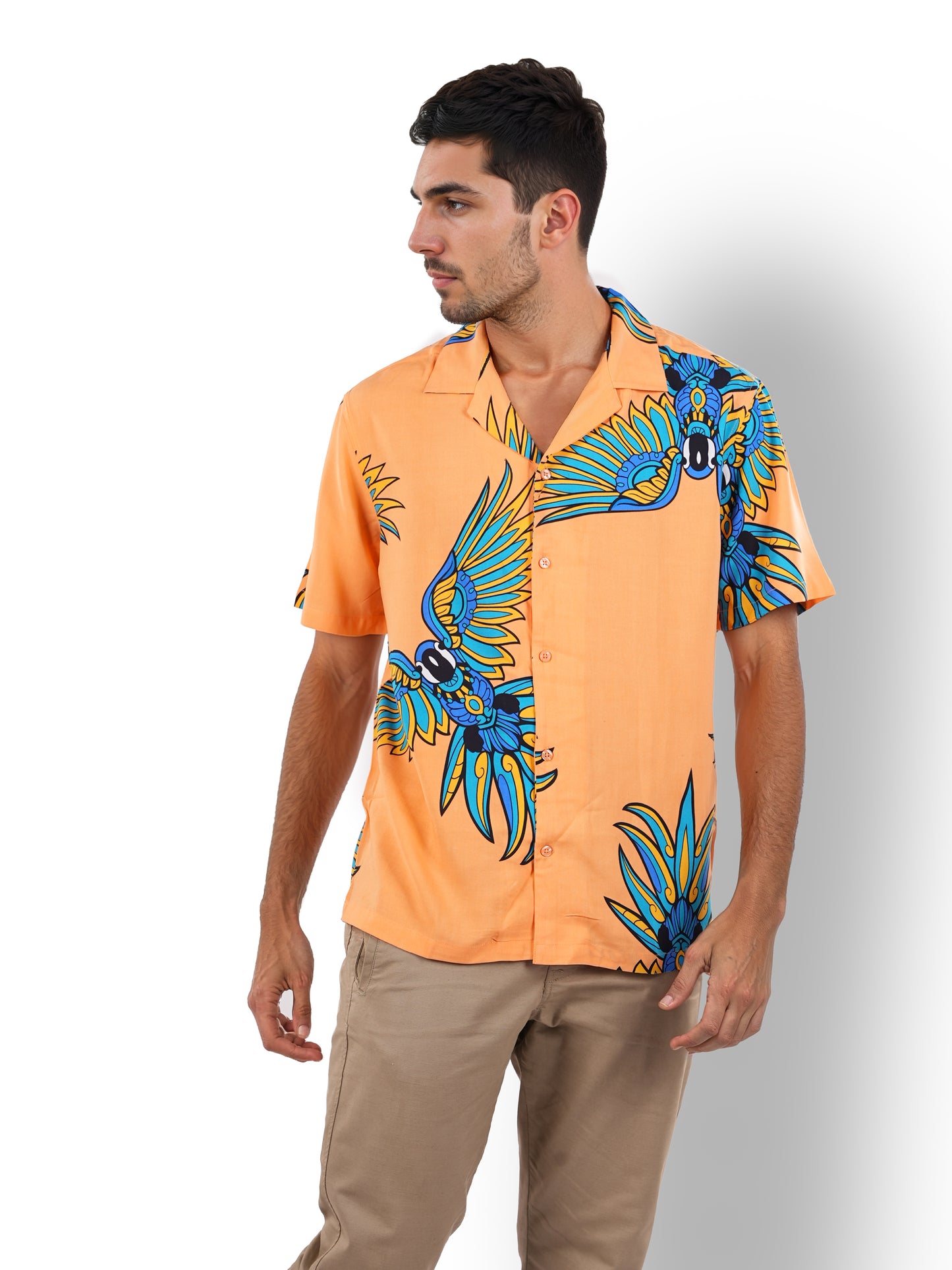 Orange Printed Viscose Shirt