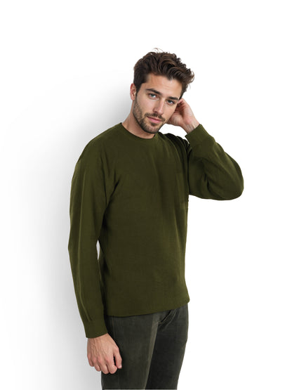 Khaki Solid Cotton Sweater