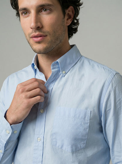 Celio Mens Blue Solid Regular Fit Cotton Shirts