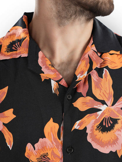 Orange Printed Viscose Shirt