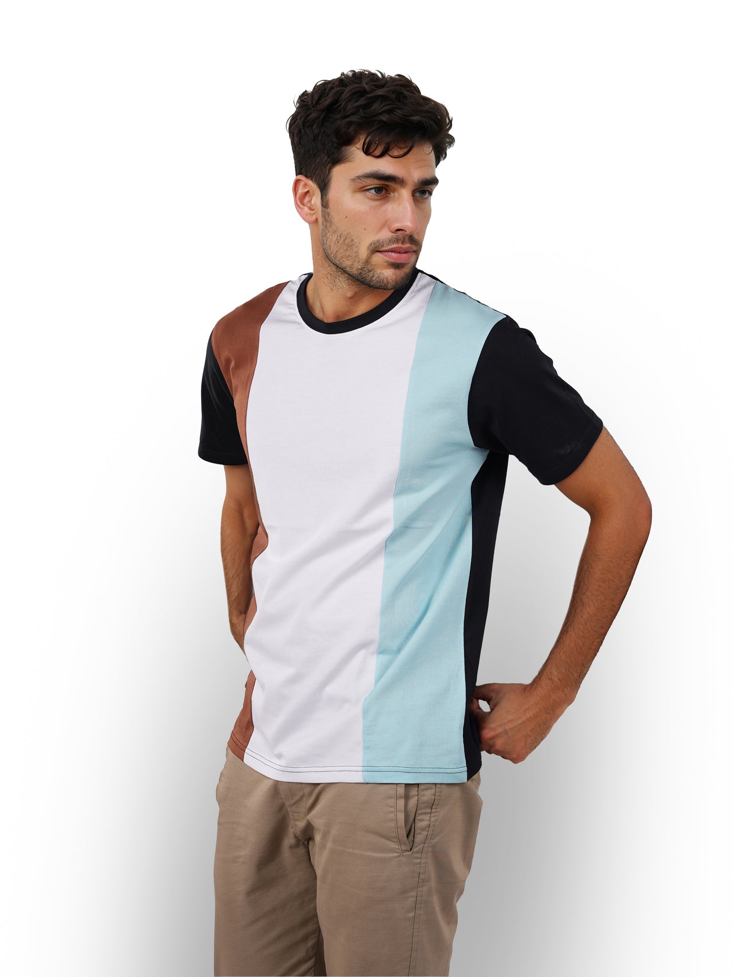 Brown Colourblock Cotton T-shirt