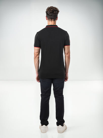 Black Solid Cotton Polo