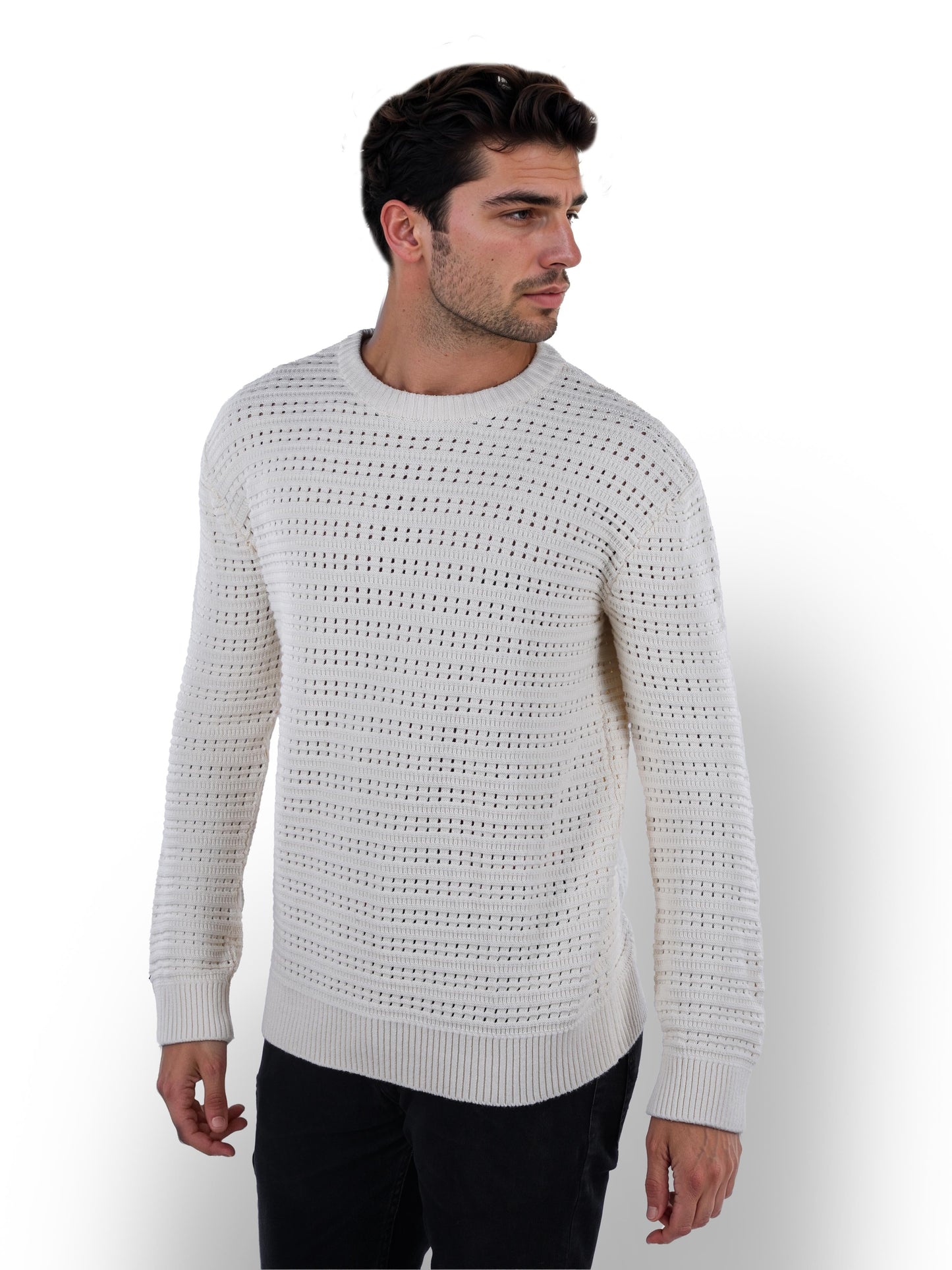 White Solid Cotton Sweater