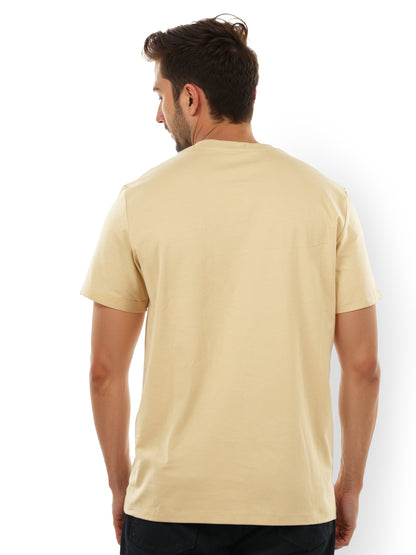 Beige Solid Cotton T-shirt