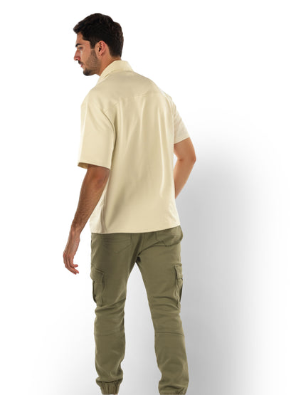 Beige Solid Polyester Shirt