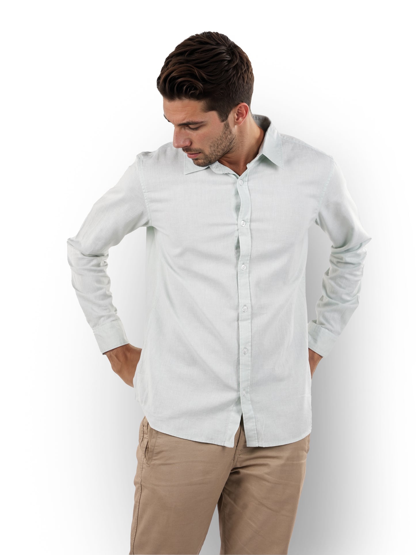 Green Solid Linen Shirt