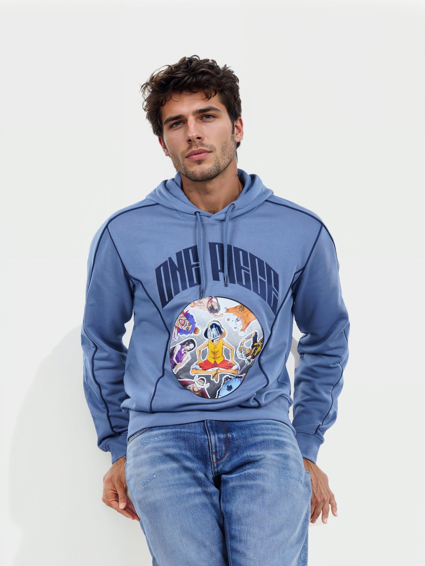 One Piece - Blue Printed Cotton Sweatshirt