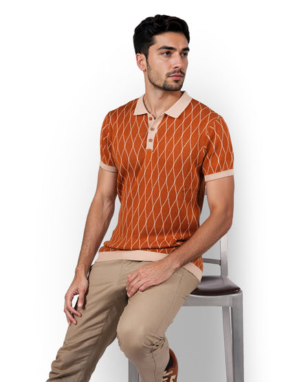 Brown Printed Cotton Polo