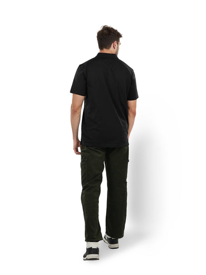 Black Solid Cotton Polo