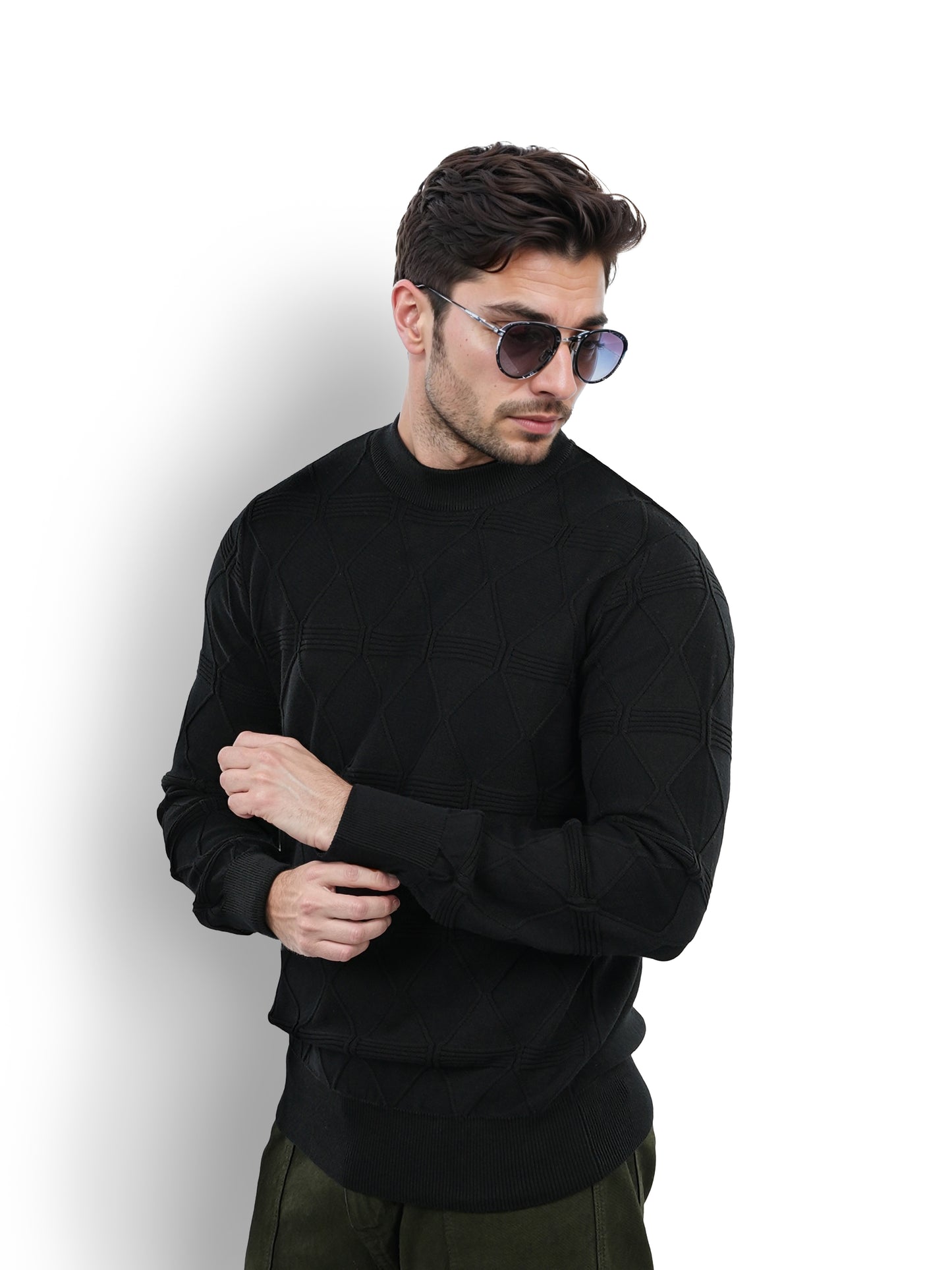 Black Solid Cotton Sweater