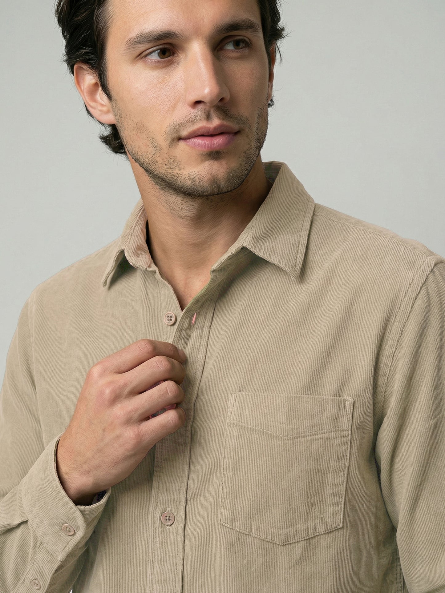 Celio Mens Beige Corduroy Regular Fit Cotton Shirts