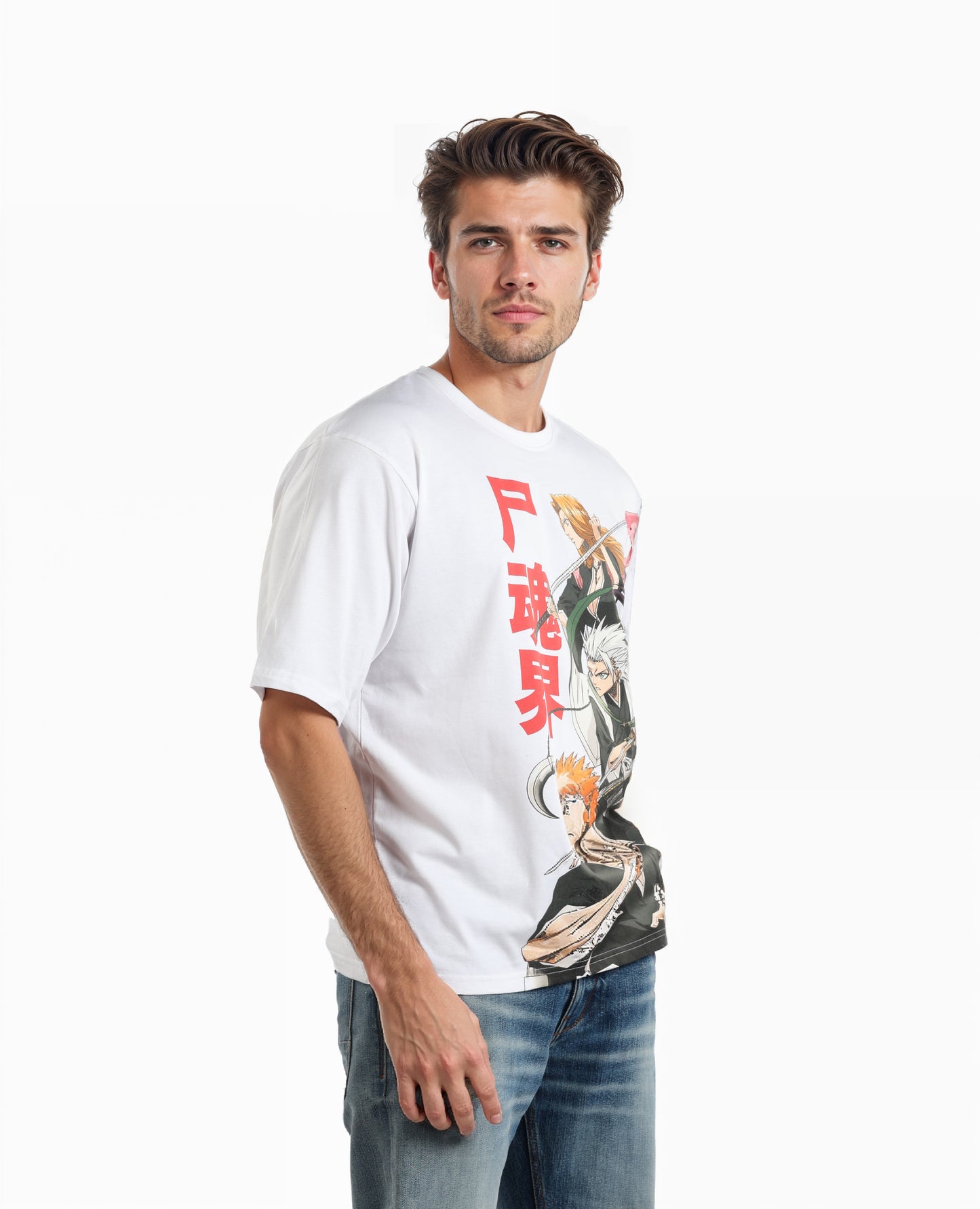 Bleach - White Printed Oversized Cotton T-shirt