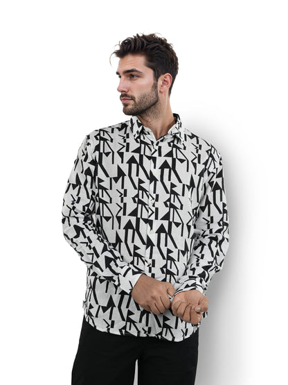 White Printed Linen Shirt