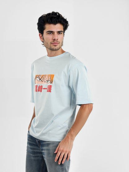 Bleach - Blue Printed Oversized Cotton T-shirt