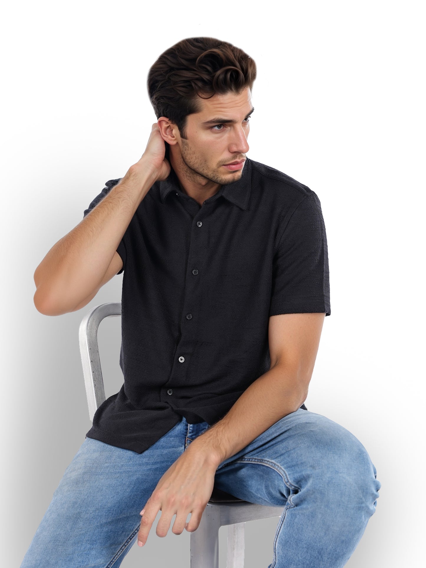 Black Solid Polyester Shirt