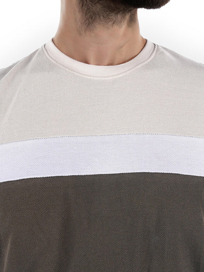 Olive Colourblock Cotton T-shirt