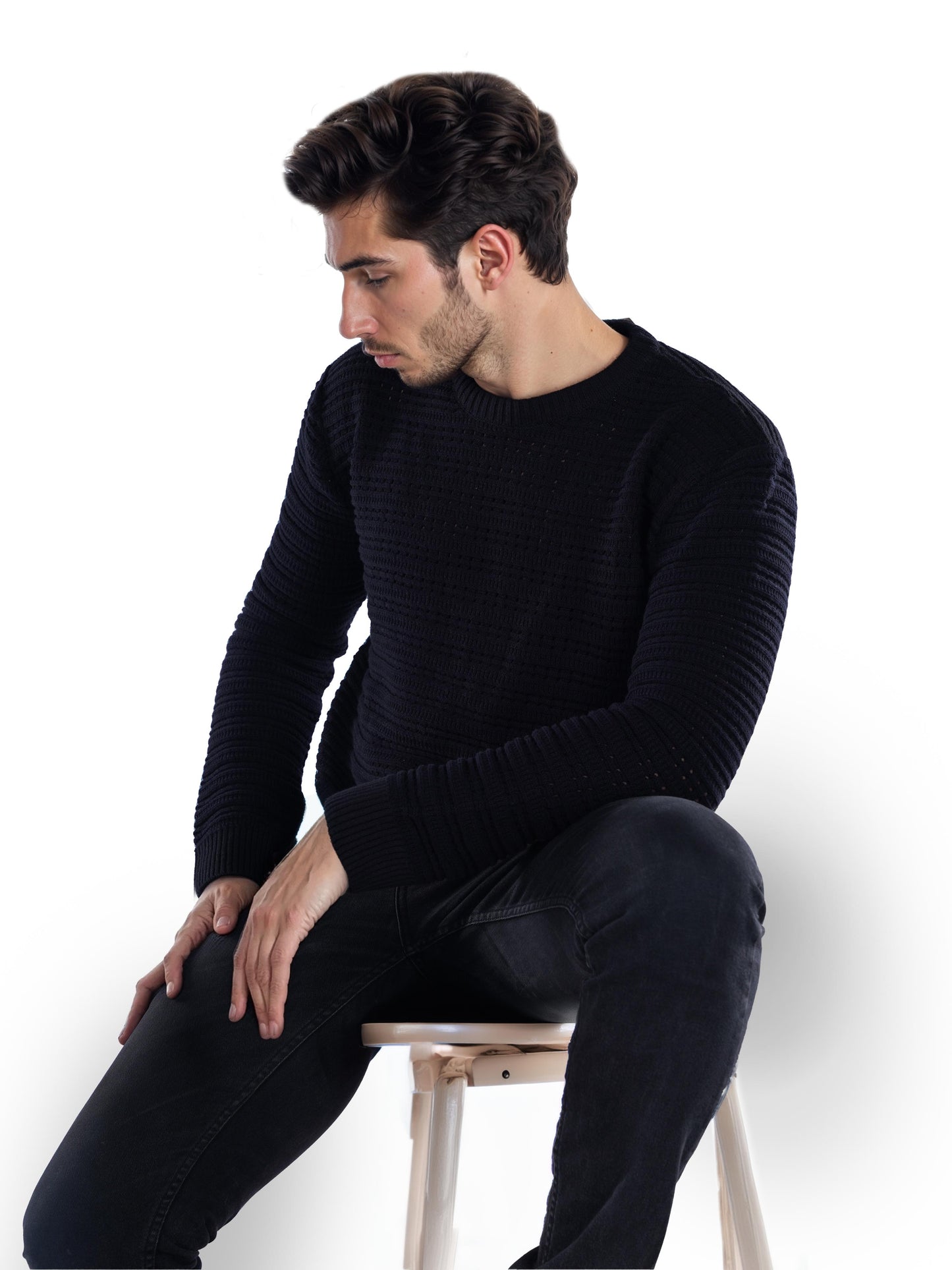 Black Solid Cotton Sweater