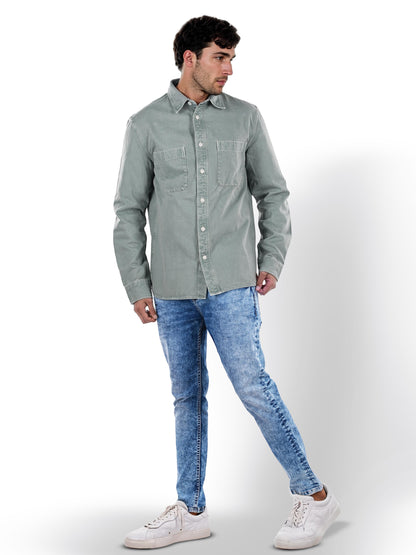 Green Solid Cotton Shirt