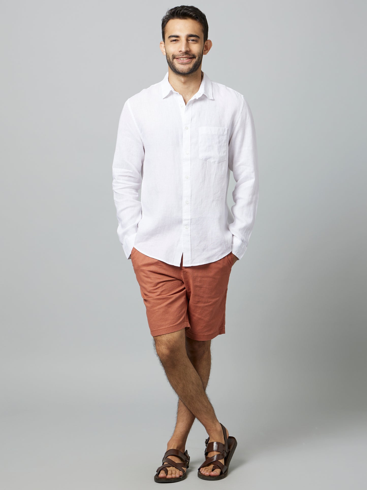 White Solid Linen Shirt