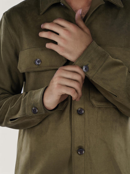 Olive Solid Polyester Jacket