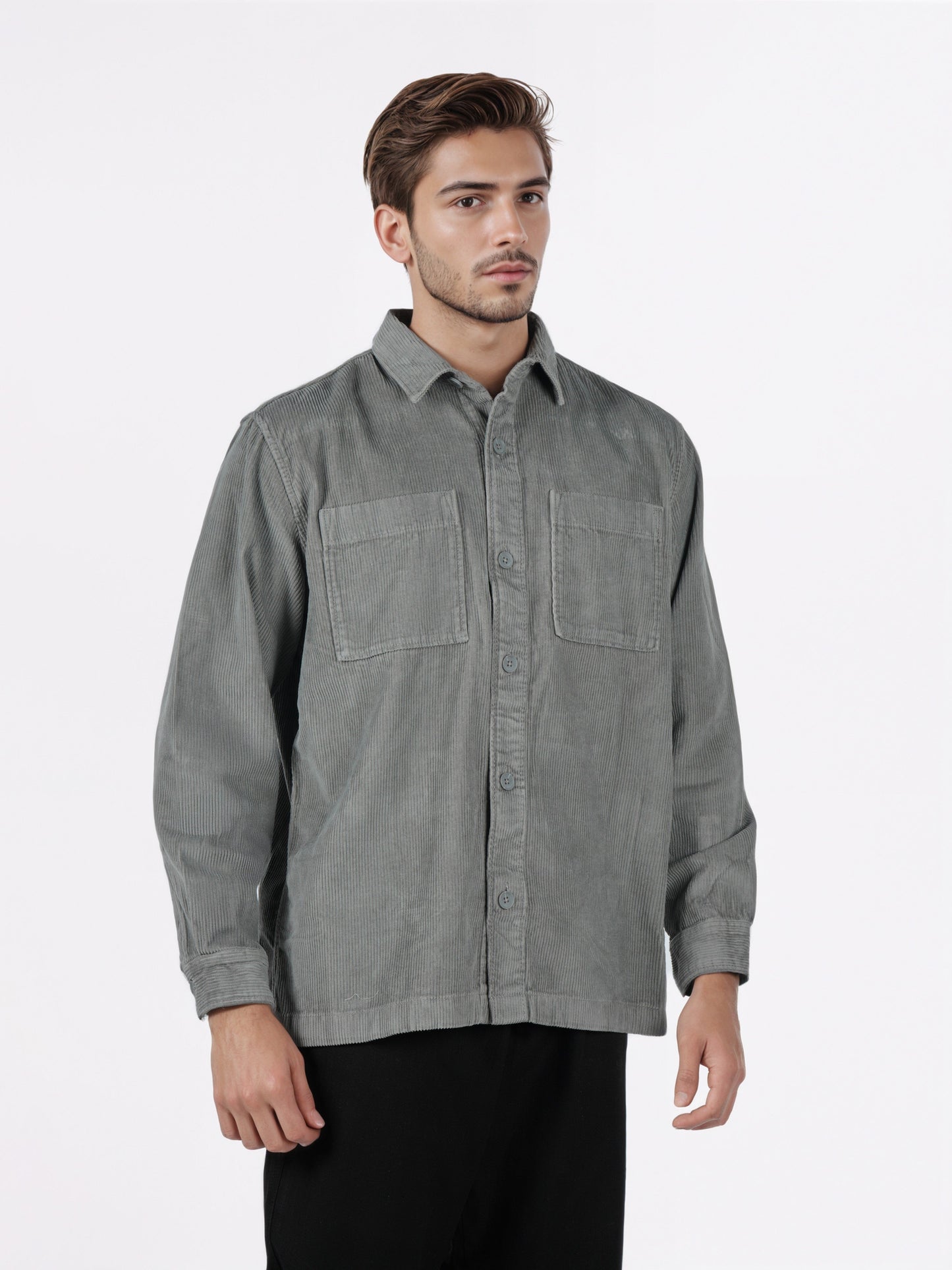 Celio* Men Grey Solid Overshirt Cotton Shirts