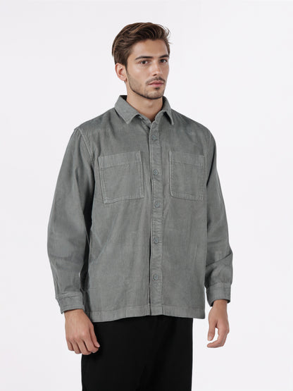 Celio* Men Grey Solid Overshirt Cotton Shirts