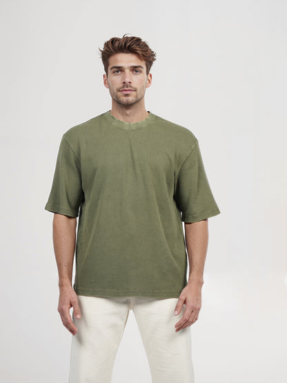 Celio* Men Khaki Solid Oversized Cotton T-shirt