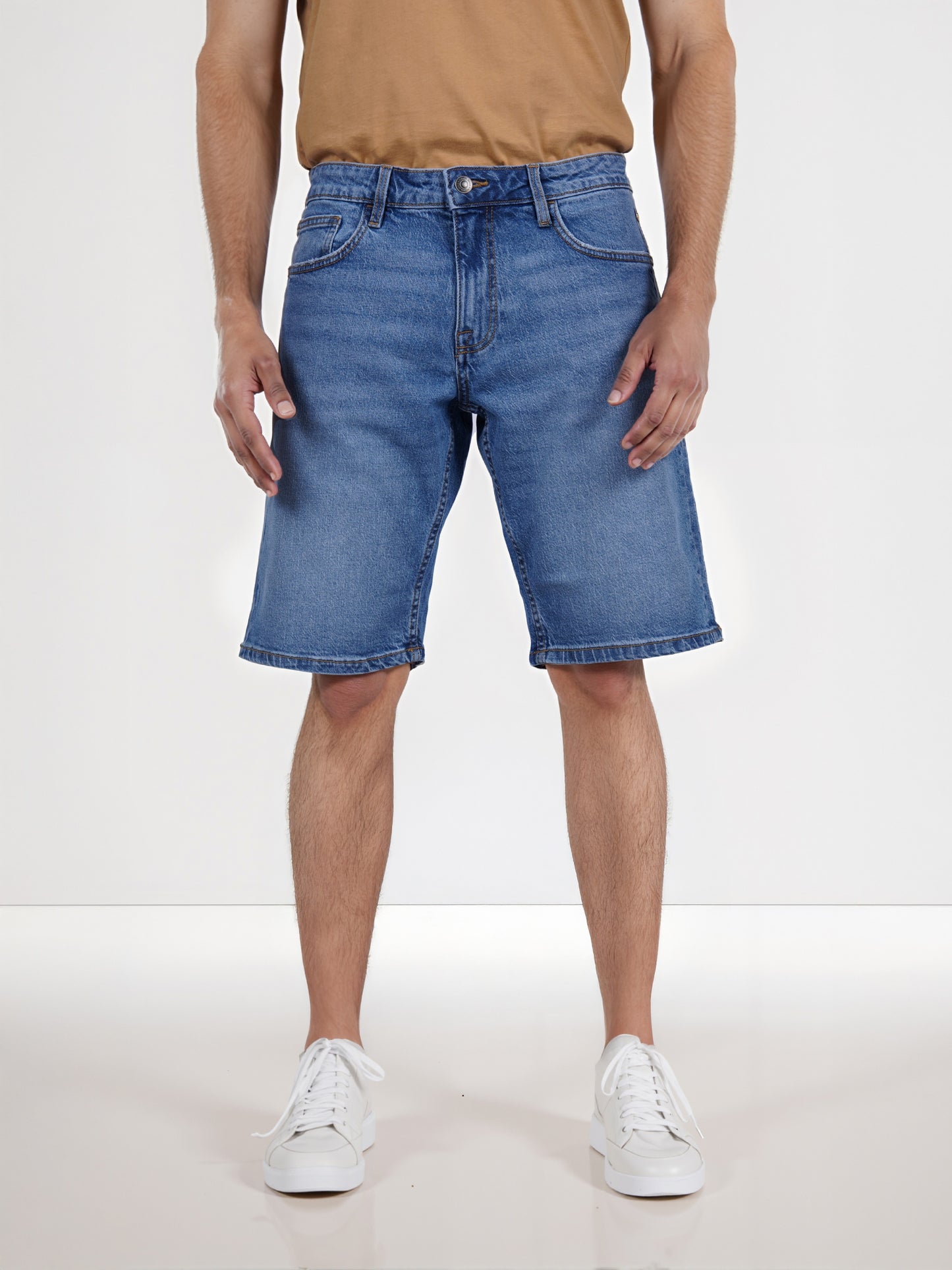 Celio* Cotton-Blend Regular Fit Blue Bermuda