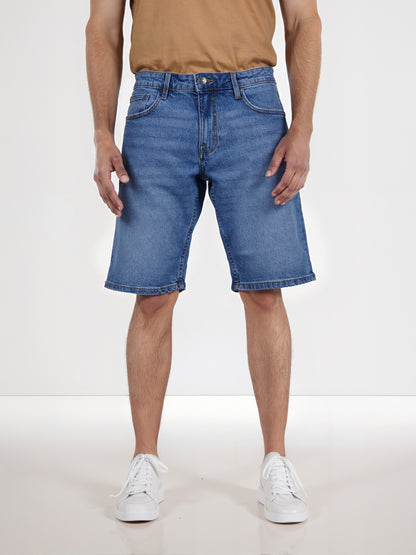 Celio* Cotton-Blend Regular Fit Blue Bermuda