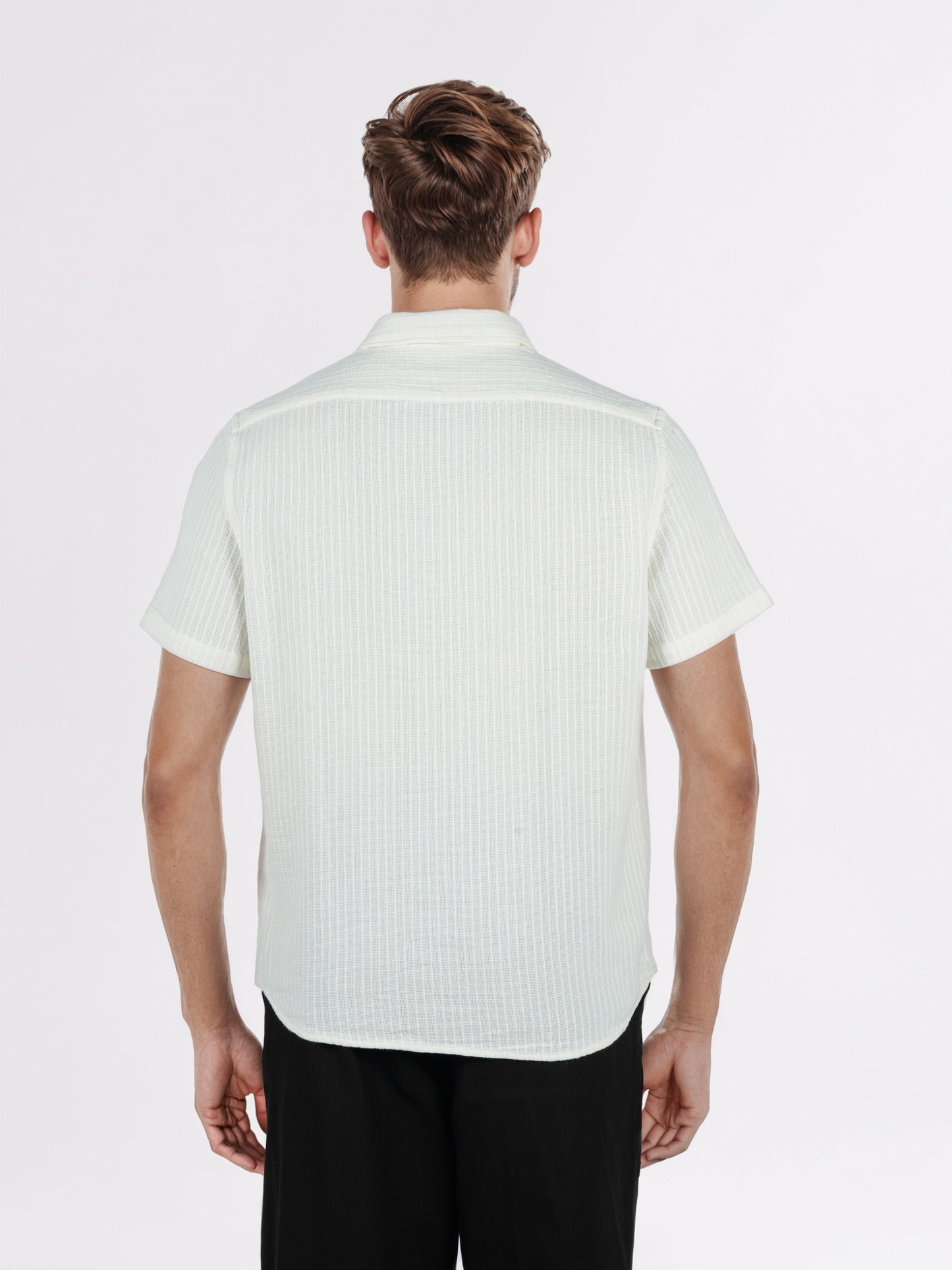 Celio* Men White Striped Regular Fit Cotton Shirts