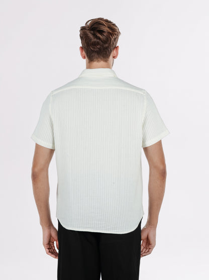 Celio* Men White Striped Regular Fit Cotton Shirts