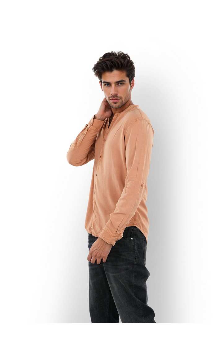 Celio* Solid Regular Fit Cotton Brown Shirt