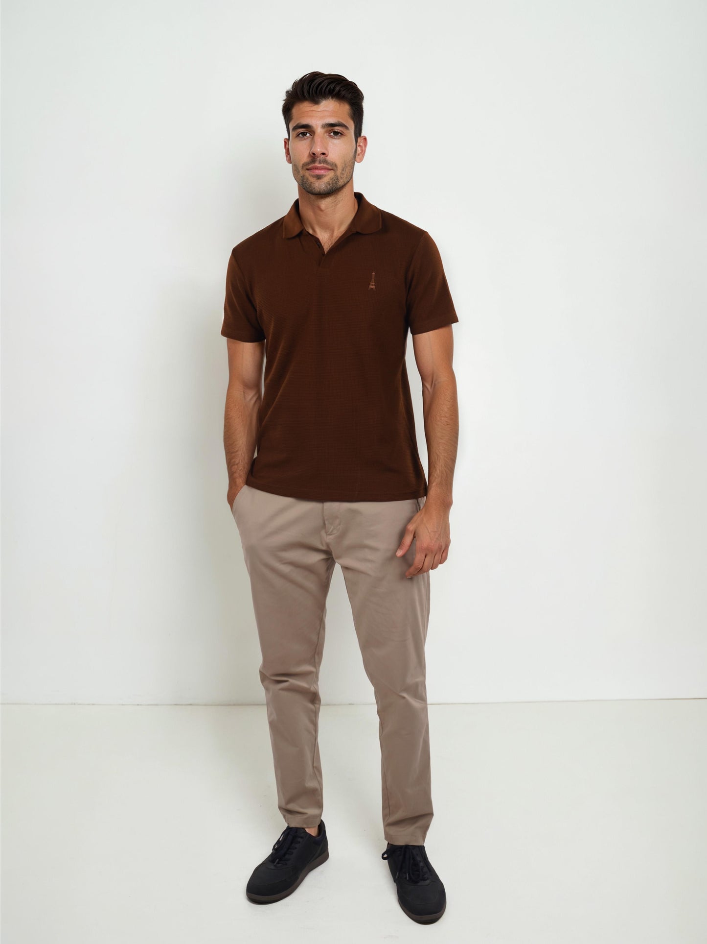 Brown Solid Cotton Polo