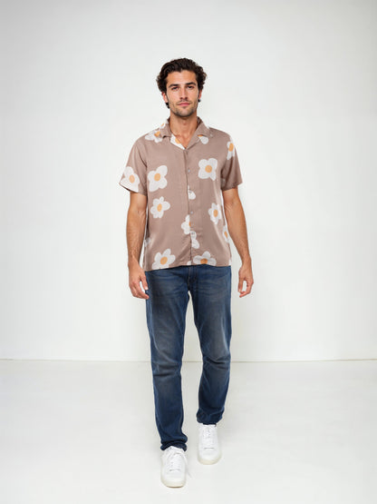 Brown Printed Viscose Shirt