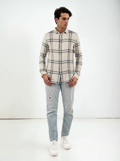 Beige Checks Cotton Shirt