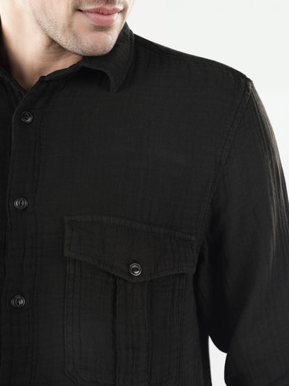 Black Solid Cotton Shirt